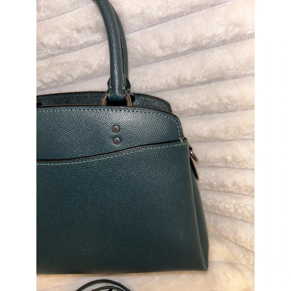 Coach Mini Lillie Carryall Forest Green Crossgrain Leather Satchel Crossbody Bag